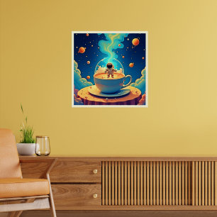 Astronaut Koffie Ruimte Kunst Poster