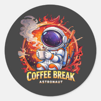 Astronaut koffiepauze   ronde sticker