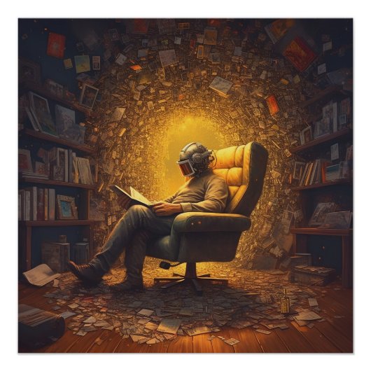 Astronaut leest boek perfect poster (Voorkant)