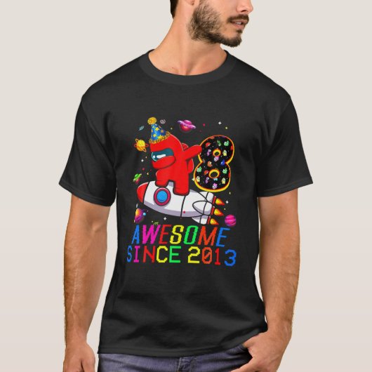 Astronaut Level 8 onder Dabbing with US 8th Birthd T-shirt (Voorkant)