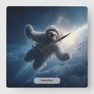 Astronaut Luiaard Ruimte Surrealistisch Dier Perso Vierkante Klok