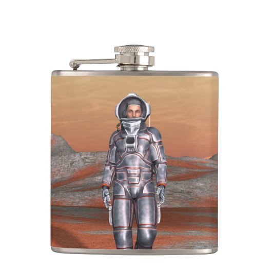 Astronaut Mars - Ruimteverkenner op Buitenlandse P Heupfles (Voorkant)