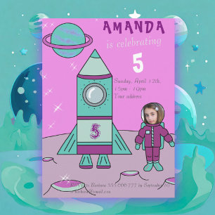 Astronaut Meisje Verjaardagsfeestje Voeg je eigen Kaart