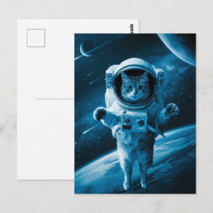 Astronaut Melkweg Planeet Ruimte Kat Kitten Kitty  Briefkaart