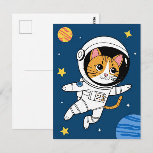 Astronaut Melkweg Planeet Ruimte Kat Kitten Kitty  Briefkaart