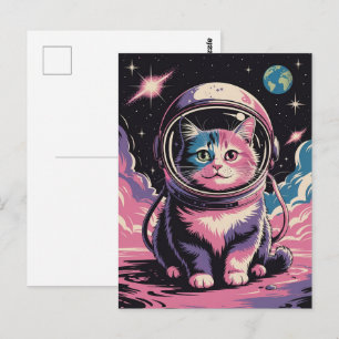 Astronaut Melkweg Planeet Ruimte Kat Kitten Kitty  Briefkaart