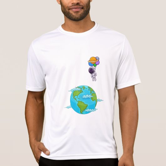 astronaut met ballonnen landing aarde t-shirt (Voorkant)