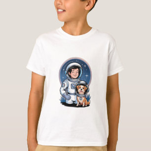 Astronaut met een huisdier (zoals een hond in een  t-shirt