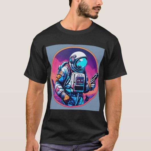 Astronaut met een Pistool: Space Warrior T-shirt (Voorkant)
