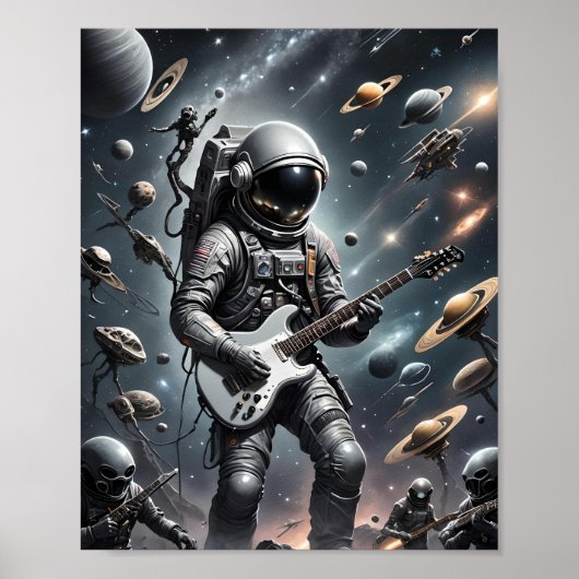 Astronaut met elektrische gitaar poster (Voorkant)