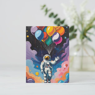 Astronaut met kleurrijke ballonnen in de ruimte briefkaart