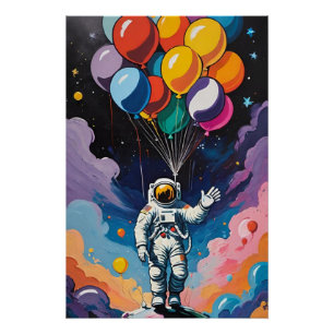 Astronaut met kleurrijke ballonnen in de ruimte perfect poster