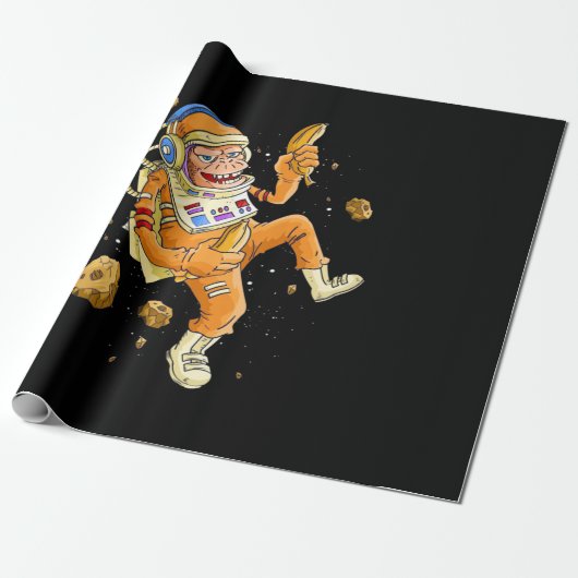 Astronaut Monkey Space Cadeaupapier (Uitgerold)