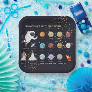 Astronaut Monogram Typografie Zonnestelsel Kinder Papieren Bordje