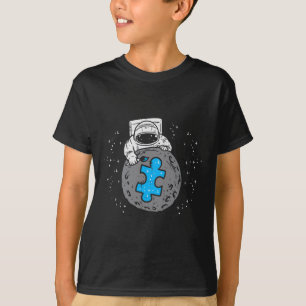Astronaut Moon Blue Puzzle Piece Autisme Awareness T-shirt