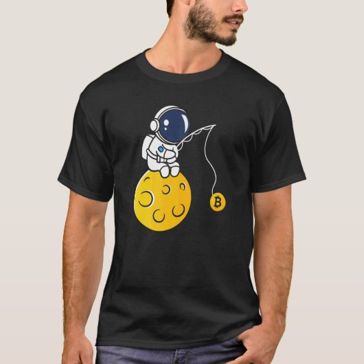 Astronaut Moon Fishing BTC Crypto Cryptocurrency B T-shirt (Voorkant)