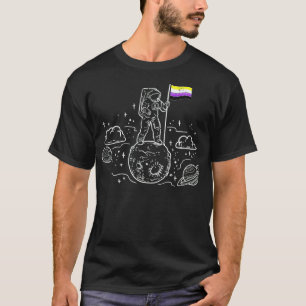 Astronaut Moon Non-Binary Flag Space LGBTQ Genderq T-shirt