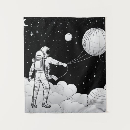 Astronaut Muurschildering Monochroom | Kunst aan d Wandkleed (Voorkant)