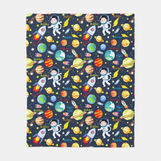 Astronaut Naam toevoegen Ruimteschip Planeten Blas Fleece Deken (Voorkant)