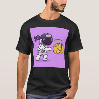 Astronaut Ninja Slash Moon Cartoon T-shirt
