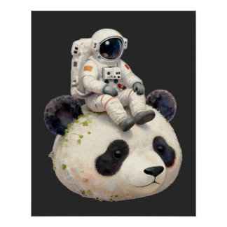 Astronaut on a Space Panda Surreal Weird and Fun Perfect Poster