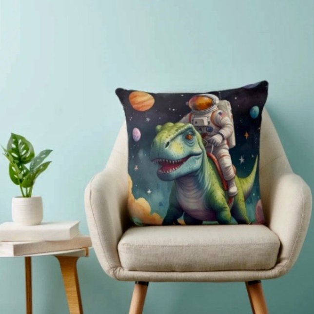 Astronaut on Dino in Space Kussen (Creator heeft geüpload)