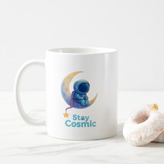 Astronaut on Moon Mug – Stay Cosmic Space Gift (Avec donut)