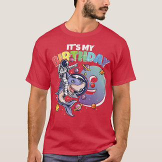 Astronaut on Shark 9th Birthday Boy Girl 9 Ys 2 T-shirt