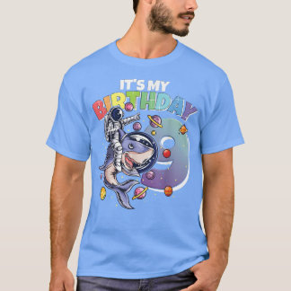 Astronaut on Shark 9th Birthday Boy Girl 9 Ys 2 T-shirt