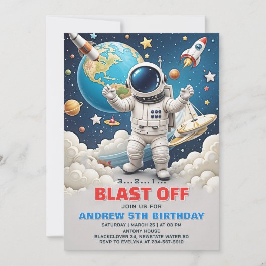 Astronaut ontploft van verjaardagsfeestje Galaxy Kaart (Voorkant)