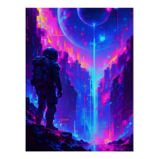 Astronaut op buitenaardse planeet olieverfstijl perfect poster (Voorkant)