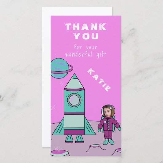 Astronaut op de Maan Dank u Plaats uw gezicht Bedankkaart (Voorkant / Achterkant)