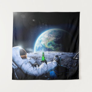 Astronaut op de maan met bier - Tapestry Wandkleed