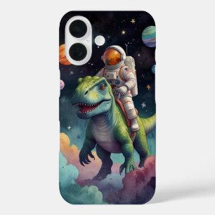 Astronaut op Dino in de ruimte iPhone 16 Hoesje