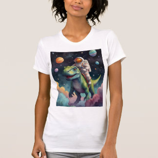 Astronaut op Dino in de ruimte T-shirt