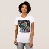 Astronaut op Dino in de ruimte T-shirt (Voorkant volledig)