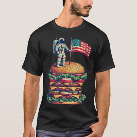 Astronaut op een hamburger t-shirt (Voorkant)