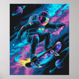 Astronaut op een Skateboard Poster