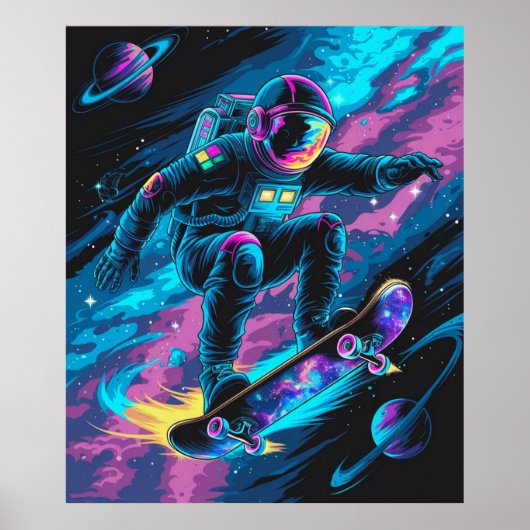 Astronaut op een Skateboard Poster (Voorkant)
