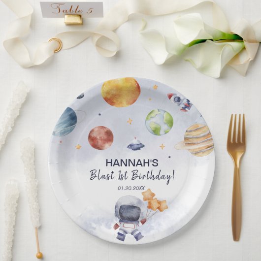 Astronaut Outer Space Boy 1e Verjaardagsfeest Papieren Bordje (Huwelijk)