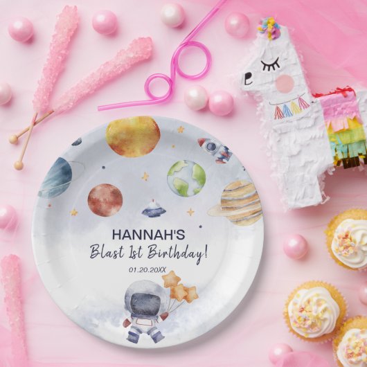 Astronaut Outer Space Boy 1e Verjaardagsfeest Papieren Bordje (Feest)