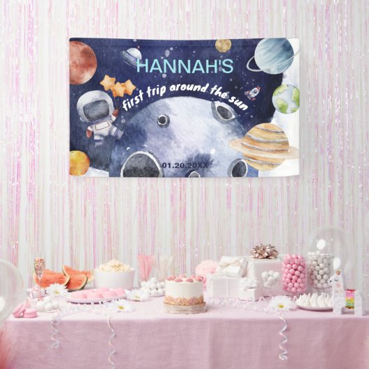 Astronaut Outer Space Boy 1e Verjaardagsfeest Spandoek (Feest)