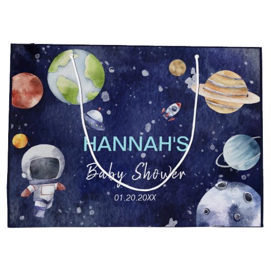 Astronaut Outer Space Boy Baby shower Party Groot Cadeauzakje (Achterkant)