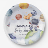 Astronaut Outer Space Boy Baby shower Party Papieren Bordje (Voorkant)