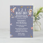 Astronaut Outer Space Boy Birthday Invitation Kaart (Staand voorkant)