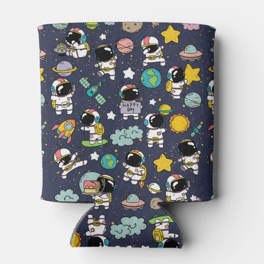 Astronaut Outer Space Cartoon Blikjeskoeler (Achterkant)