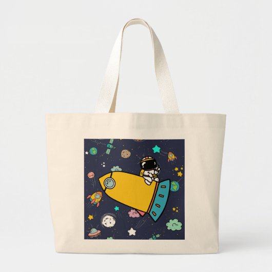 Astronaut Outer Space Cartoon Grote Tote Bag (Voorkant)