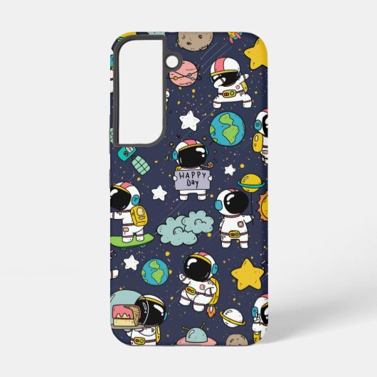 Astronaut Outer Space Cartoon Samsung Galaxy Hoesje (Achterkant)