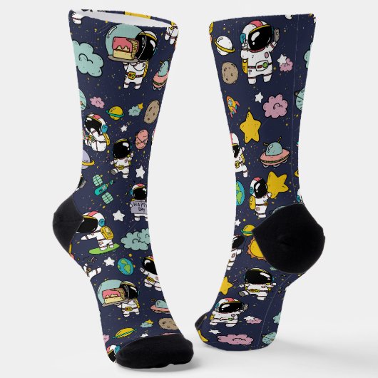 Astronaut Outer Space Cartoon Sokken (Gebogen)