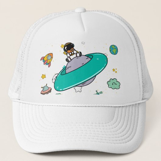 Astronaut Outer Space Cartoon Trucker Pet (Voorkant)